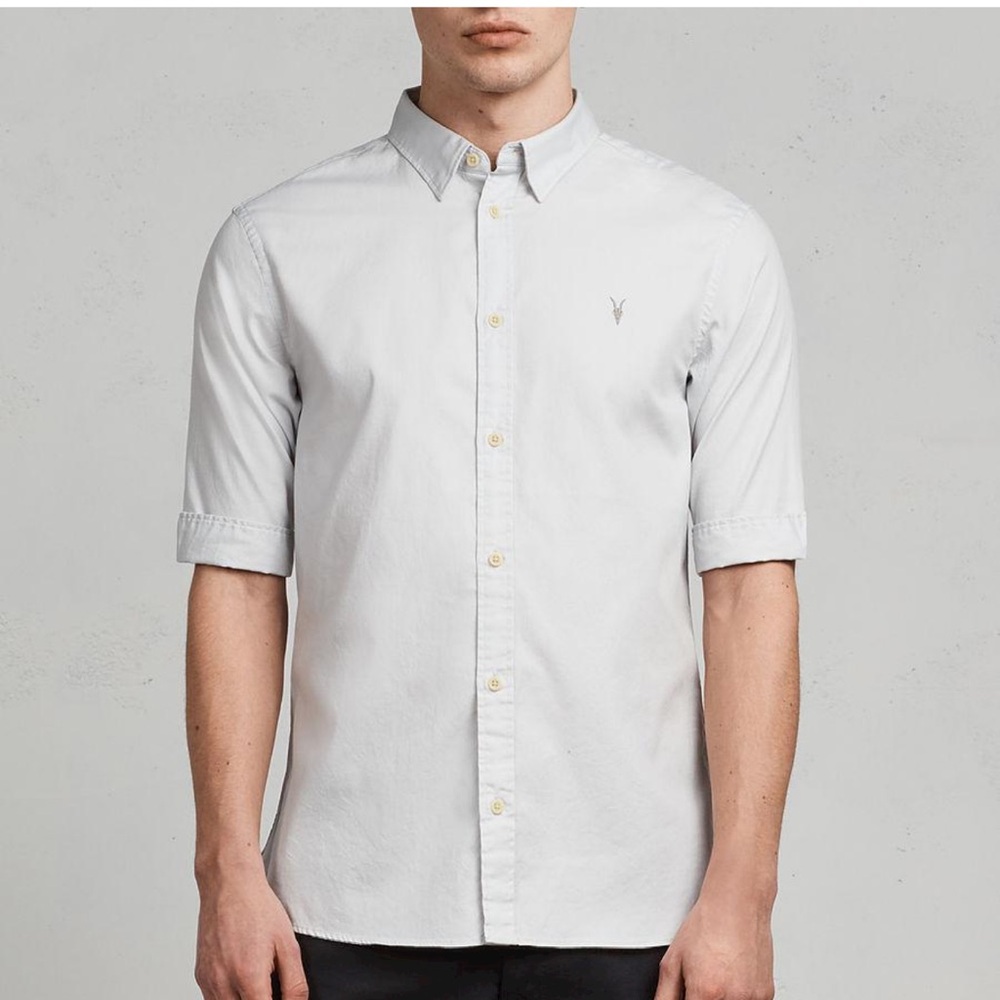 AllSaints Men's Redondo Hs Shirt Half Sleeves 100% Cotton Button Down Sz M - Picture 1 of 8